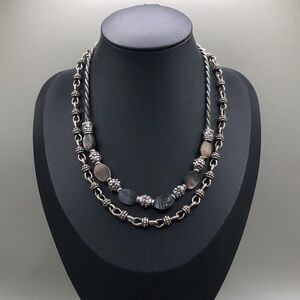 Brighton Silver Abalone Necklace + Premier Designs Antiqued Silver Metal Chain